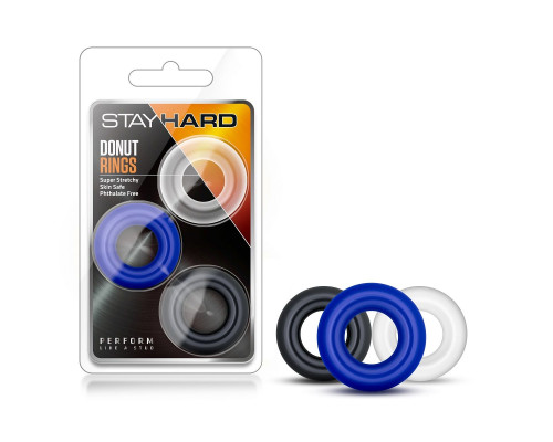 Набор из 3 разноцветных колец Stay Hard Donut Rings