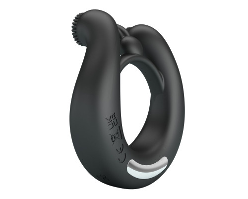 Черное эрекционное кольцо Dahlia с 2 стимулирующими щеточками