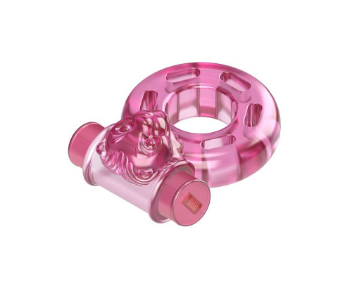 Розовое эрекционное виброкольцо Pink Bear
