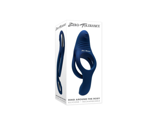 Синее эрекционное виброкольцо с двойным подхватом мошонки Ring Around The Rosy