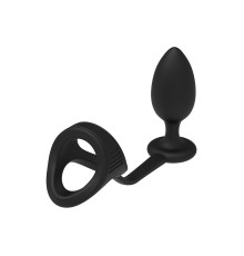 Черное эрекционное кольцо с анальной пробкой Cockstrap With Anal Plug