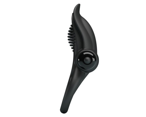 Черное силиконовое эрекционное кольцо с вибрацией и подхватом мошонки