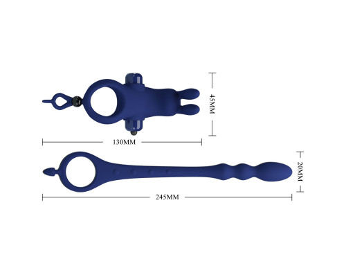 Синее эрекционное виброкольцо со съемным анальным хвостом