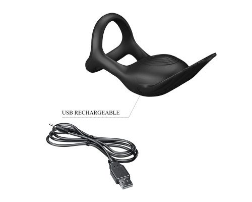 Черное перезаряжаемое виброкольцо на пенис Silas