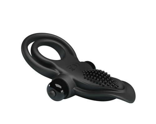 Черное силиконовое эрекционное кольцо с вибрацией и подхватом мошонки