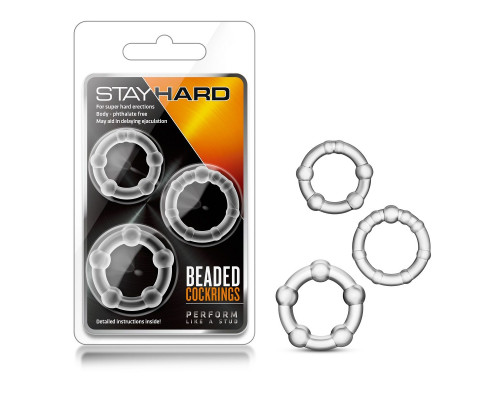 Набор из 3 прозрачных эрекционных колец Stay Hard Beaded Cockrings