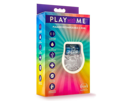 Синее эрекционное виброкольцо Pleaser Rechargeable C-Ring