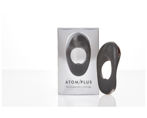 Черное эрекционное виброкольцо с двумя виброэлементами ATOM PLUS