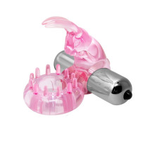 Эрекционное розовое виброкольцо с клиторальным зайчиком