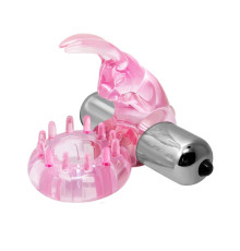 Эрекционное розовое виброкольцо с клиторальным зайчиком
