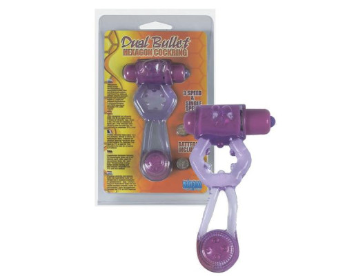 Фиолетовое эрекционное кольцо Dual Bullet Hexagon Cockring