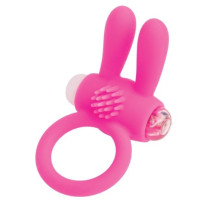 Розовое эрекционное виброкольцо A-toys с ушками
