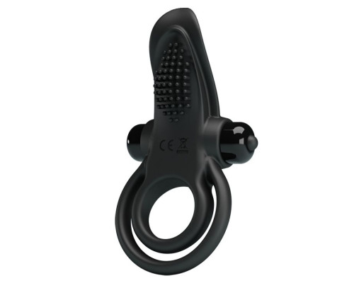Черное силиконовое эрекционное кольцо с вибрацией и подхватом мошонки