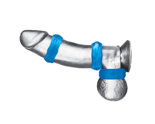 Комплект из трех голубых колец для эрекции 3-Pack Nuts   Bolts Stretch Cock Ring Set