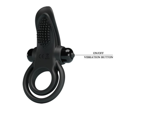 Черное силиконовое эрекционное кольцо с вибрацией и подхватом мошонки