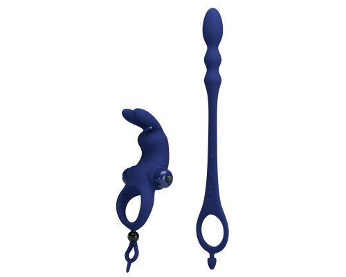 Синее эрекционное виброкольцо со съемным анальным хвостом