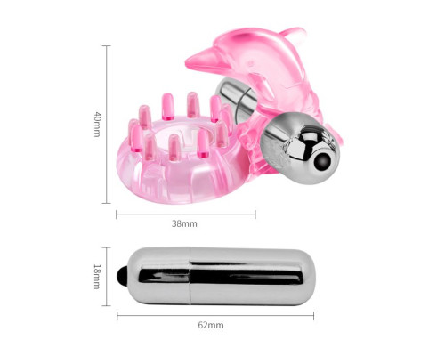 Розовое виброкольцо-дельфин с шипами