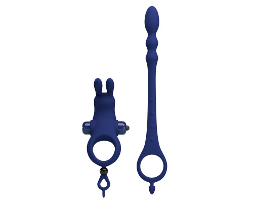 Синее эрекционное виброкольцо со съемным анальным хвостом