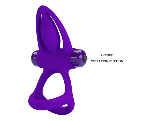 Фиолетовое эрекционное кольцо с 10 режимами вибрации и подхватом мошонки