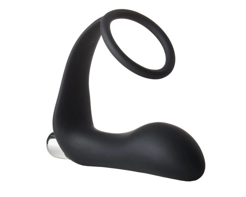 Черное эрекционное кольцо с вибропробкой Vibrating Anal Plug With Cockring