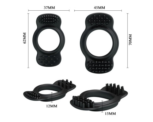 Набор из 2 эрекционных колец с щеточками для наружной стимуляции