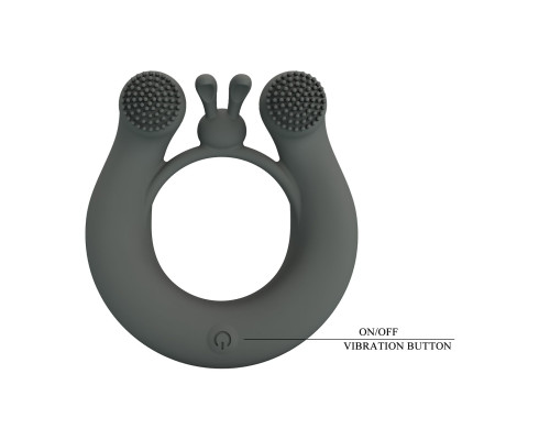 Серое эрекционное кольцо Dahlia с 2 стимулирующими щеточками