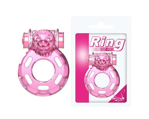 Розовое эрекционное виброкольцо Pink Bear
