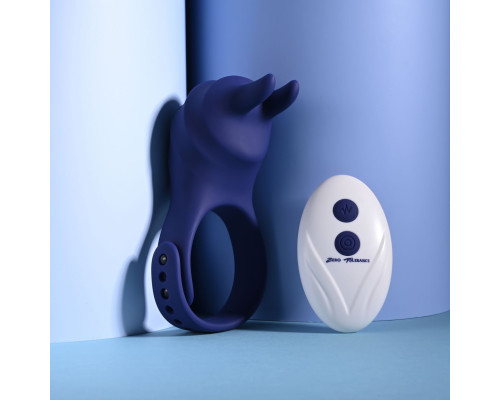 Синее эрекционное виброкольцо с клиторальной подушечкой и пультом ДУ Adjustable Fun Ring