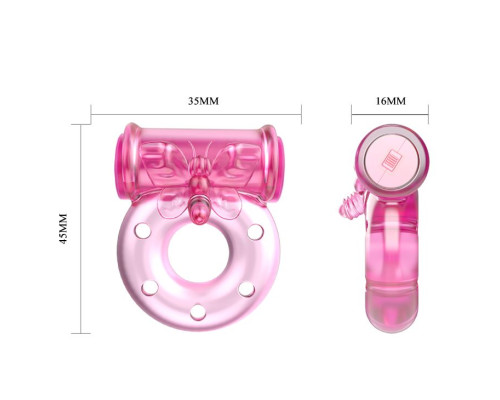 Розовое эрекционное кольцо с бабочкой на вибропуле