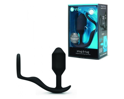 Черное эрекционное кольцо с анальным плагом Snug   Tug