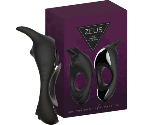 Черное эрекционное кольцо с двумя моторами Zeus Dual Vibe Cock Ring