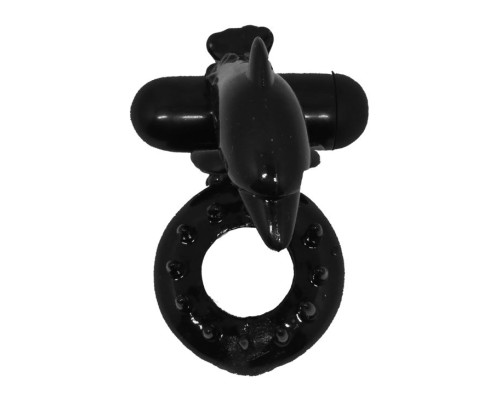 Чёрное эрекционное виброкольцо Sweet Ring с дельфинчиком