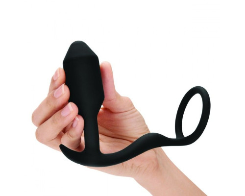 Черное эрекционное кольцо с анальным плагом Snug   Tug