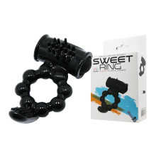 Чёрное эрекционное виброкольцо с щеточкой