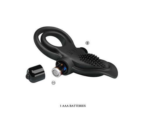 Черное силиконовое эрекционное кольцо с вибрацией и подхватом мошонки