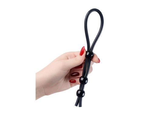 Черное лассо на пенис с тремя бусинами