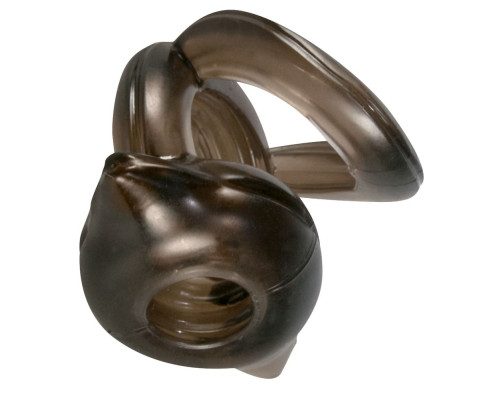 Черное эрекционное кольцо с петлёй для мошонки Bad Kitty