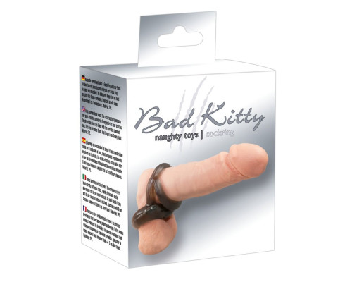Черное эрекционное кольцо с петлёй для мошонки Bad Kitty