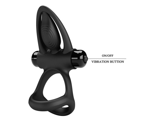 Черное эрекционное кольцо с 10 режимами вибрации и подхватом мошонки