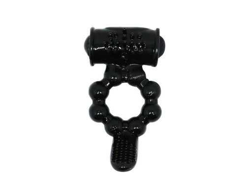 Чёрное эрекционное виброкольцо с щеточкой