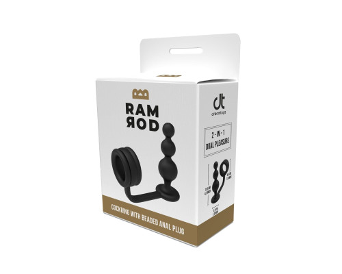 Черное эрекционное кольцо с анальной елочкой Cockring With Beaded Anal Plug