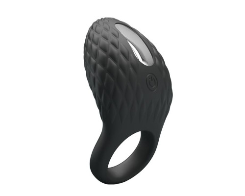 Черное эрекционное виброкольцо с рельефным дизайном Heloise