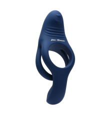 Синее эрекционное виброкольцо с двойным подхватом мошонки Ring Around The Rosy