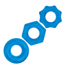Комплект из трех голубых колец для эрекции 3-Pack Nuts   Bolts Stretch Cock Ring Set