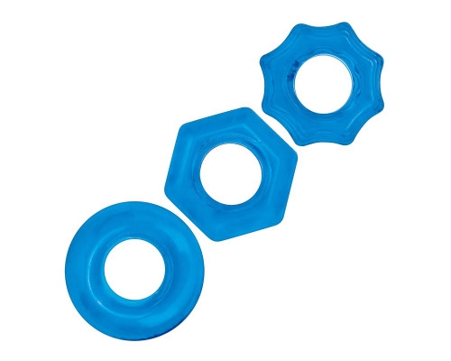 Комплект из трех голубых колец для эрекции 3-Pack Nuts   Bolts Stretch Cock Ring Set