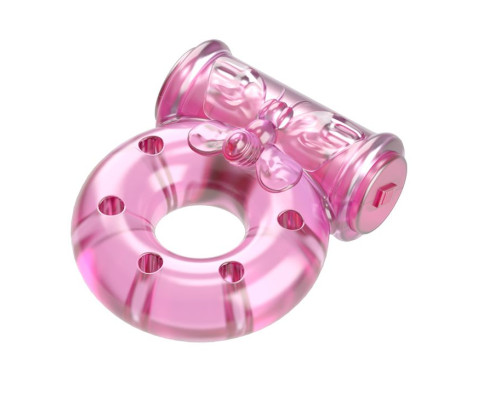 Розовое эрекционное кольцо с бабочкой на вибропуле