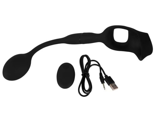 Черное виброкольцо с анальной пробкой Cock Ring with RC Butt Plug