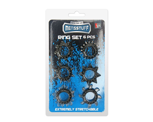 Набор из 6 дымчатых эрекционных колец MENZSTUFF 6PC STRECHEABLE RING SET