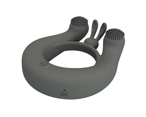 Серое эрекционное кольцо Dahlia с 2 стимулирующими щеточками