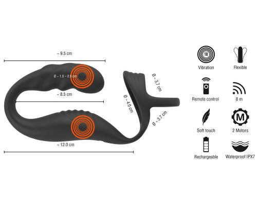 Черное эрекционное кольцо со стимуляцией промежности и анальной пробкой Cock Ring with RC Prostate Plug